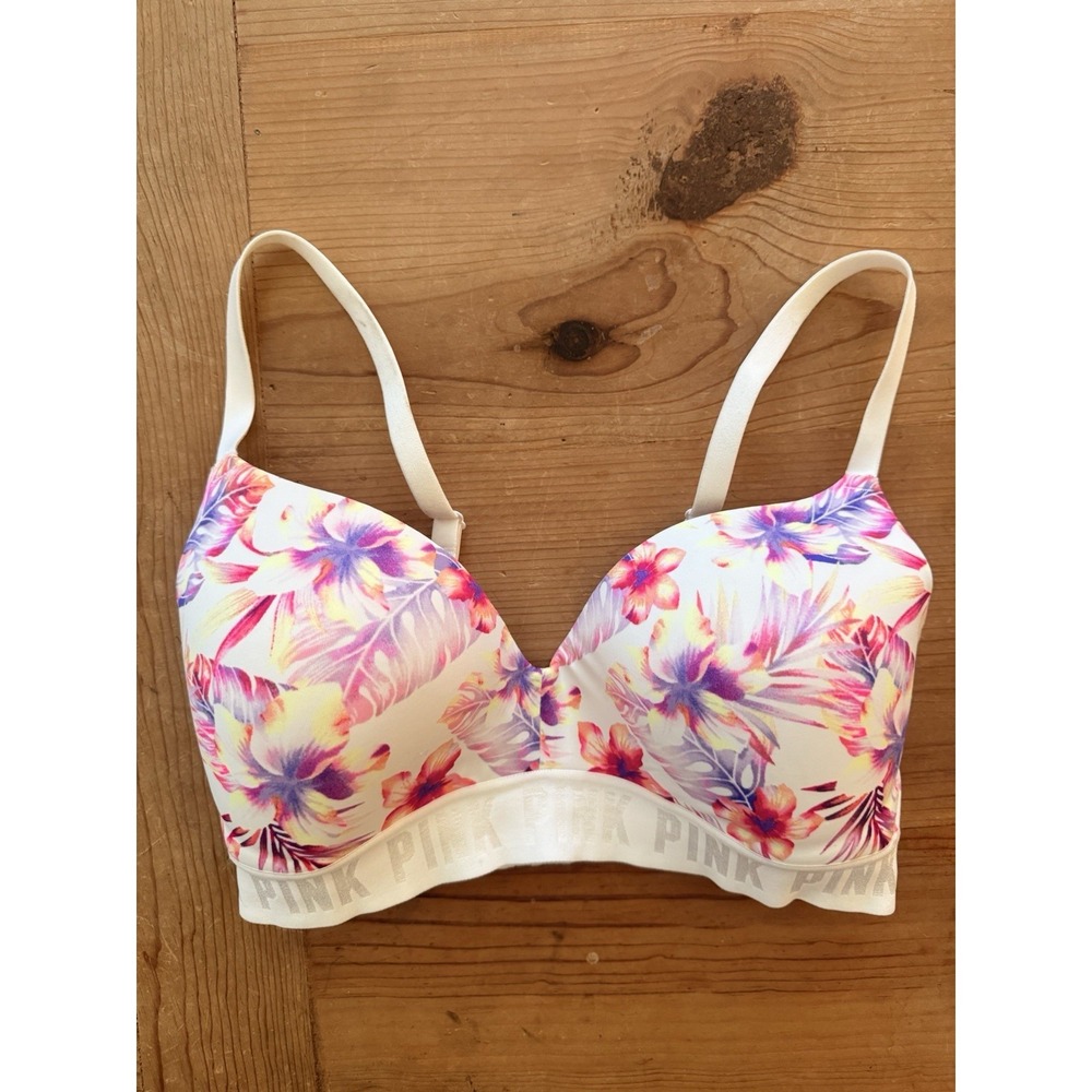 Victoria Secret Pink Floral Wear Everywhere Wireless Lightly Lined Size 34D